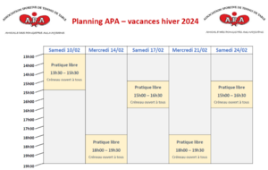 Horaires APA - Vacances de février 2024