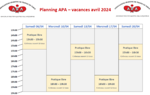 Horaires APA - Vacances avril 2024