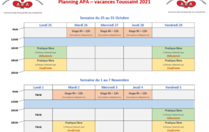 Planning APA - congés Toussaint 2021