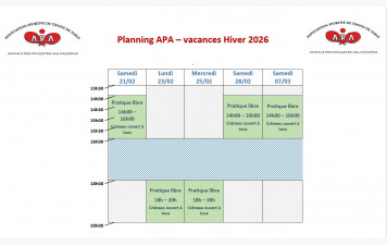 Horaire vacance d'Hiver 2026