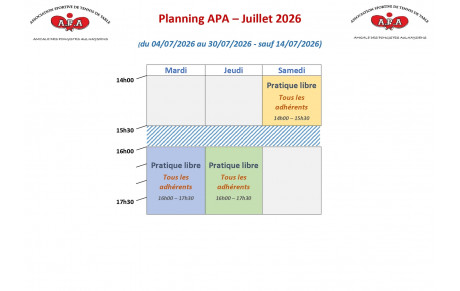 Horaire Juillet 2026