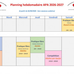 Planning hebdomadaire APA saison 2026-2027